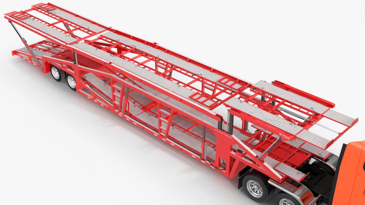 Freightliner Truck With Car Carrier Rigged 3D