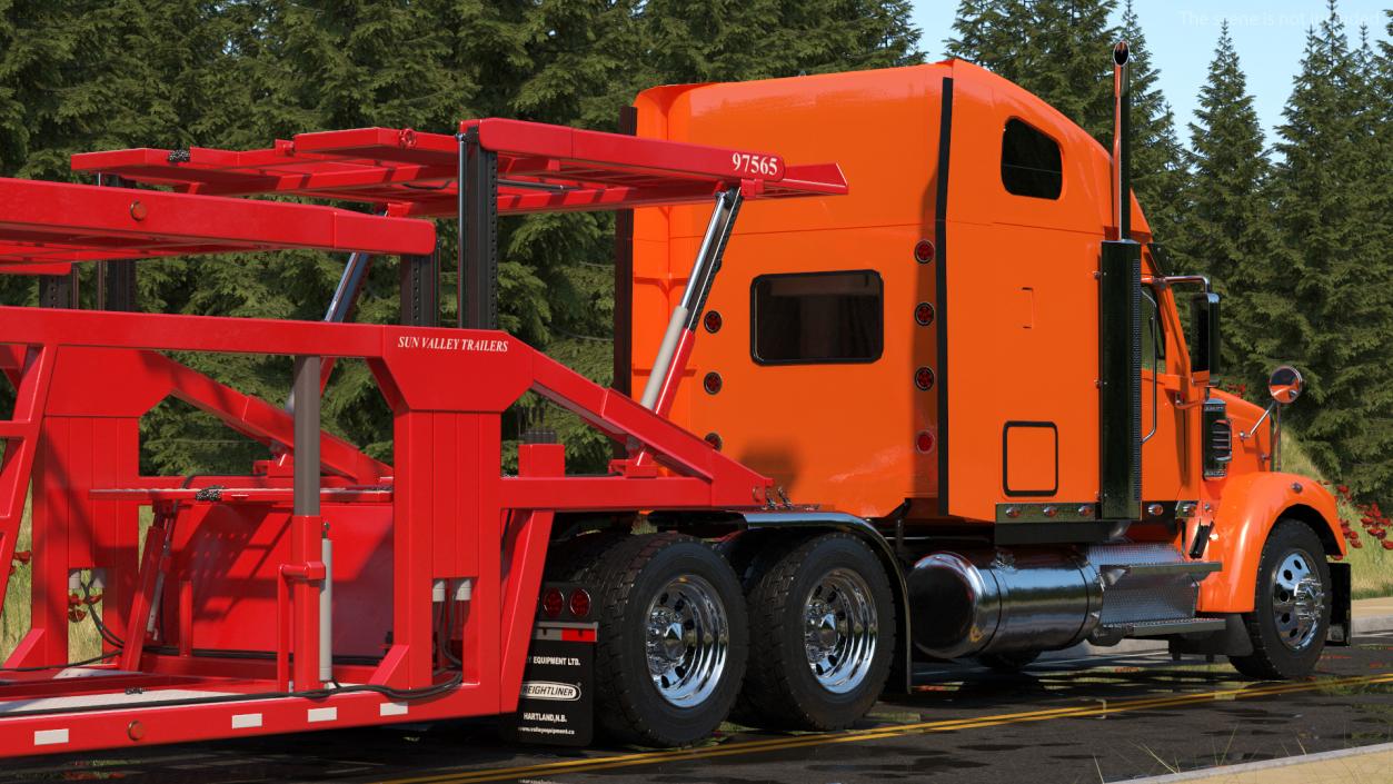 Freightliner Truck With Car Carrier Rigged 3D