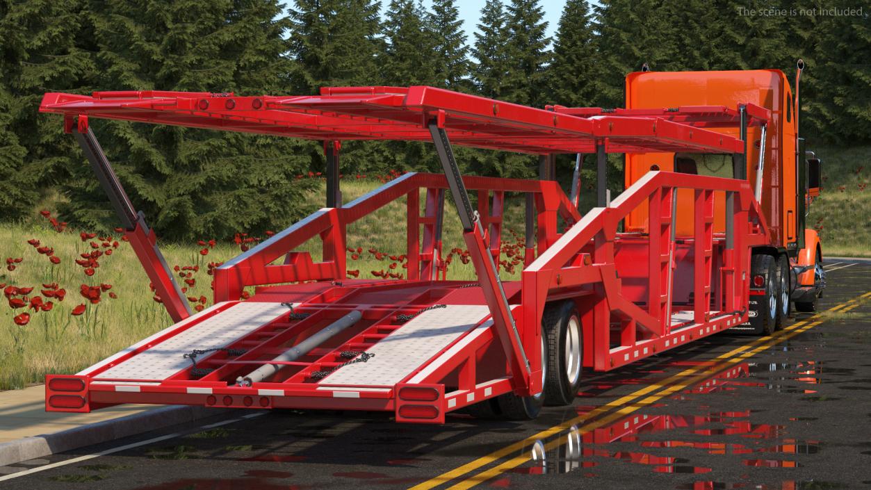 Freightliner Truck With Car Carrier Rigged 3D