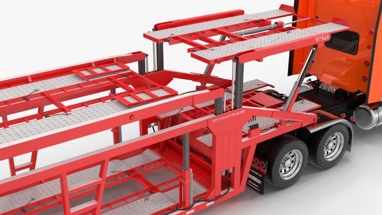 Freightliner Truck With Car Carrier Rigged 3D