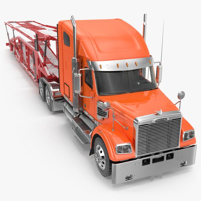 Freightliner Truck With Car Carrier Rigged 3D