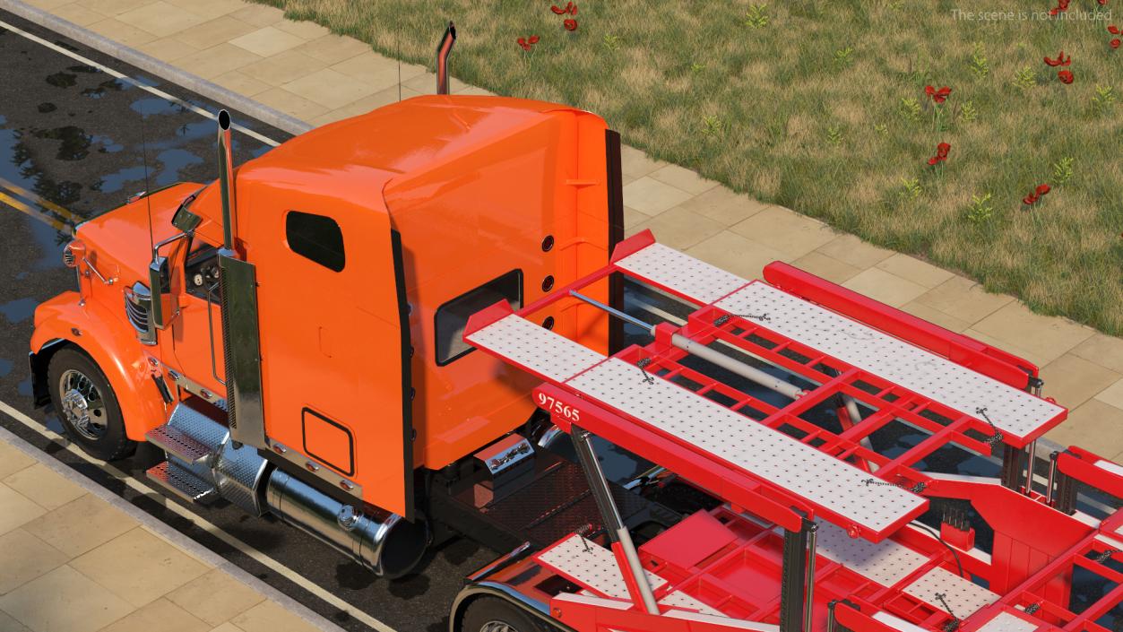 Freightliner Truck With Car Carrier Rigged 3D