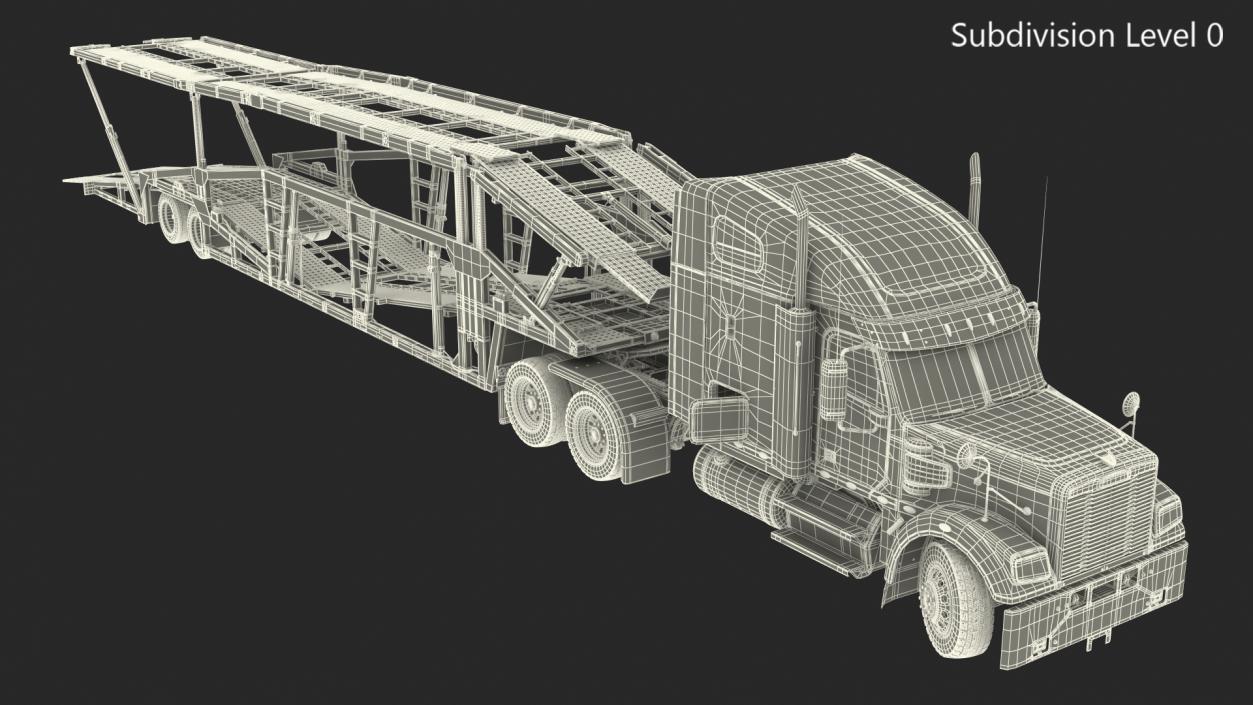 Freightliner Truck With Car Carrier Rigged 3D