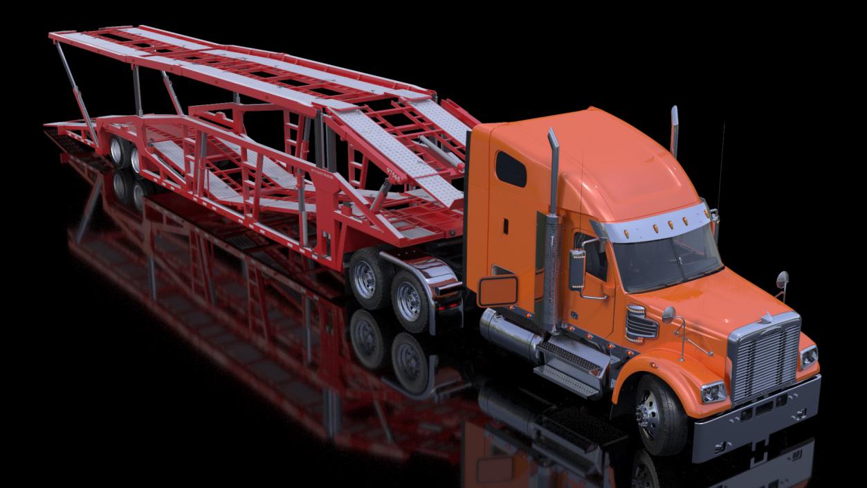 Freightliner Truck With Car Carrier Rigged 3D