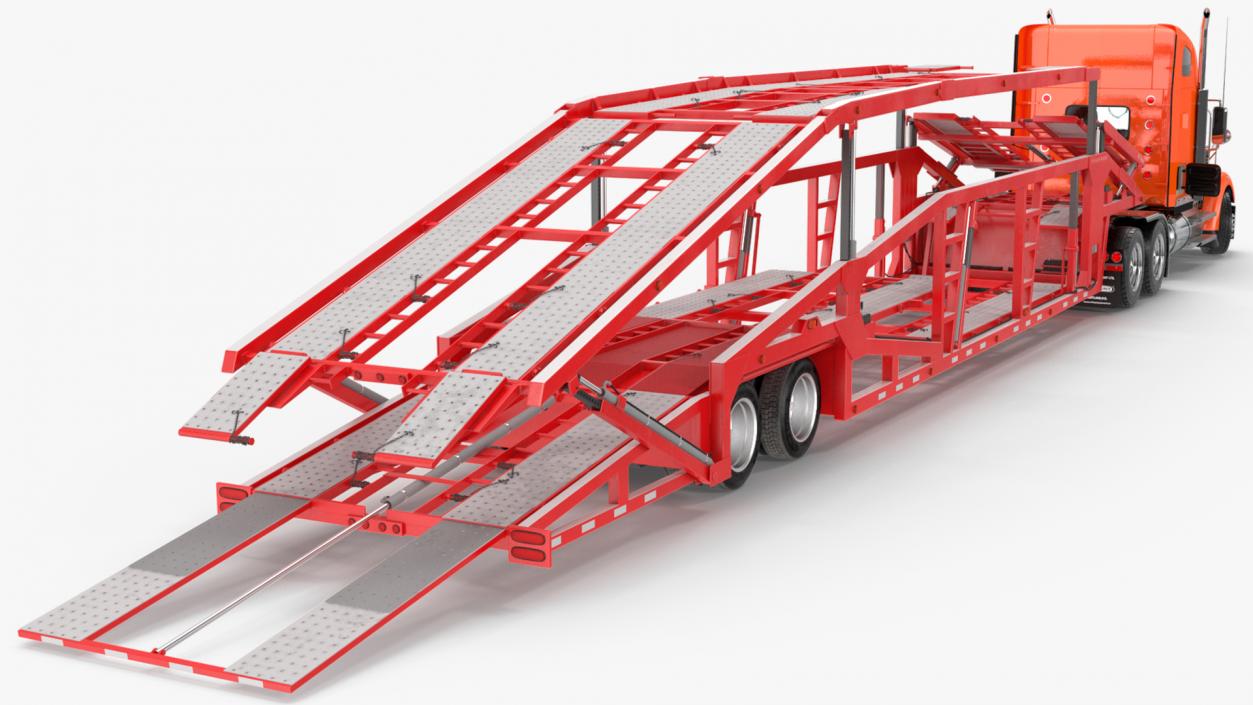 Freightliner Truck With Car Carrier Rigged 3D