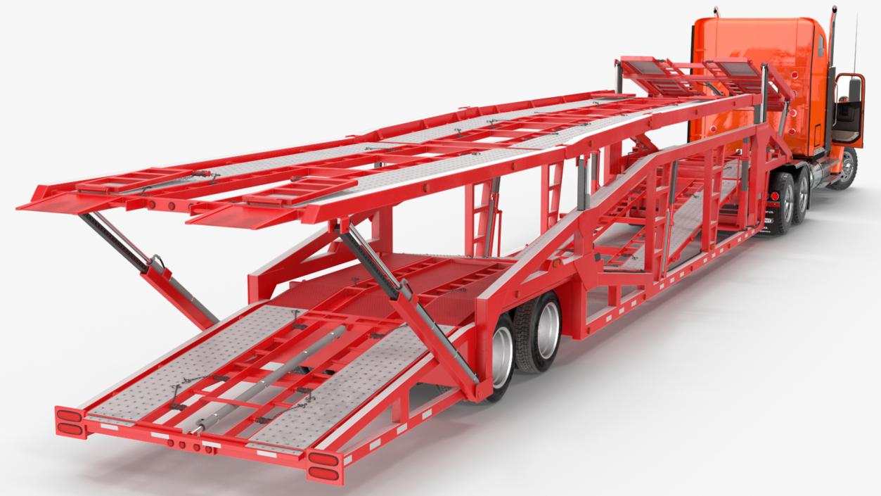 Freightliner Truck With Car Carrier Rigged 3D