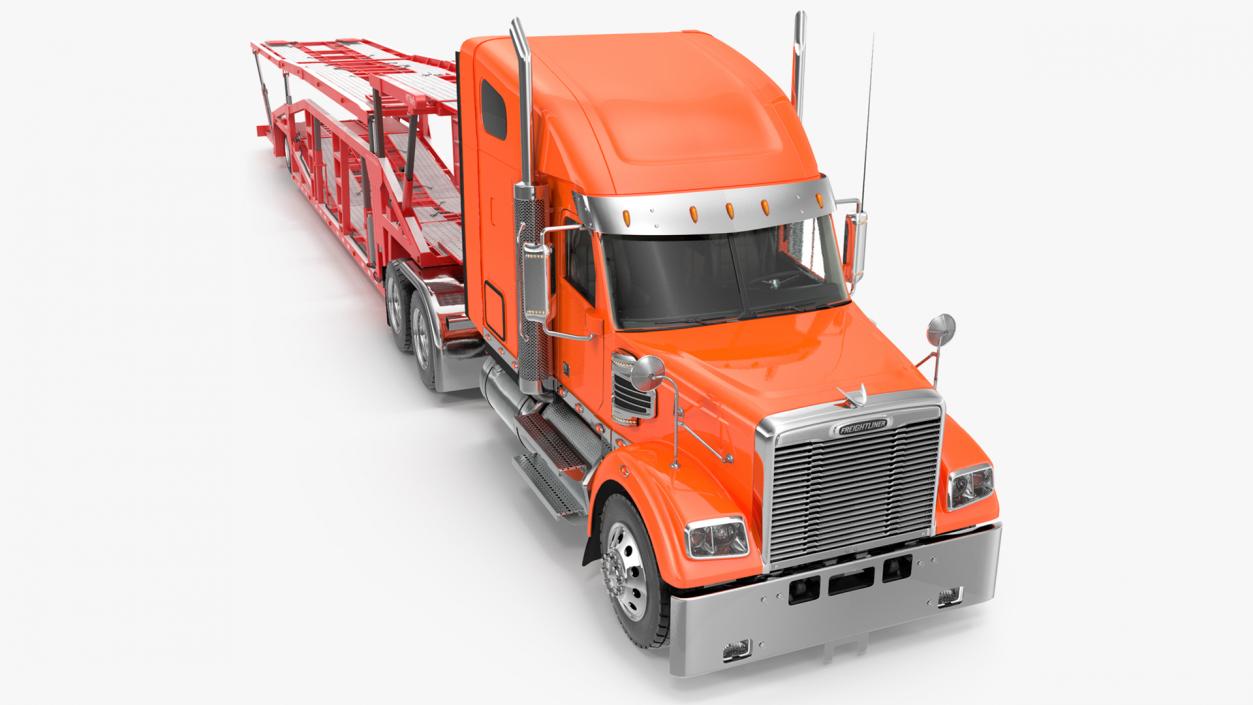 Freightliner Truck With Car Carrier Rigged 3D