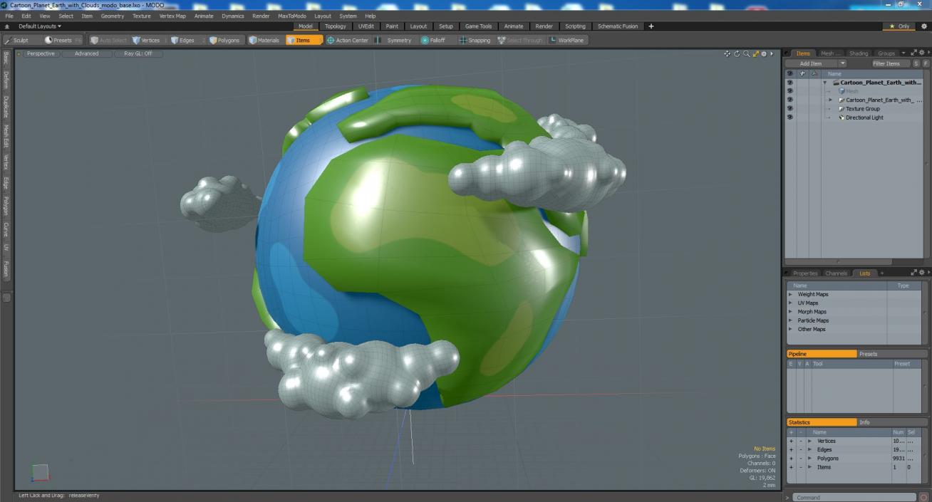 Cartoon Planet Earth with Clouds 3D