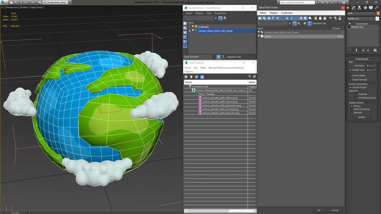 Cartoon Planet Earth with Clouds 3D