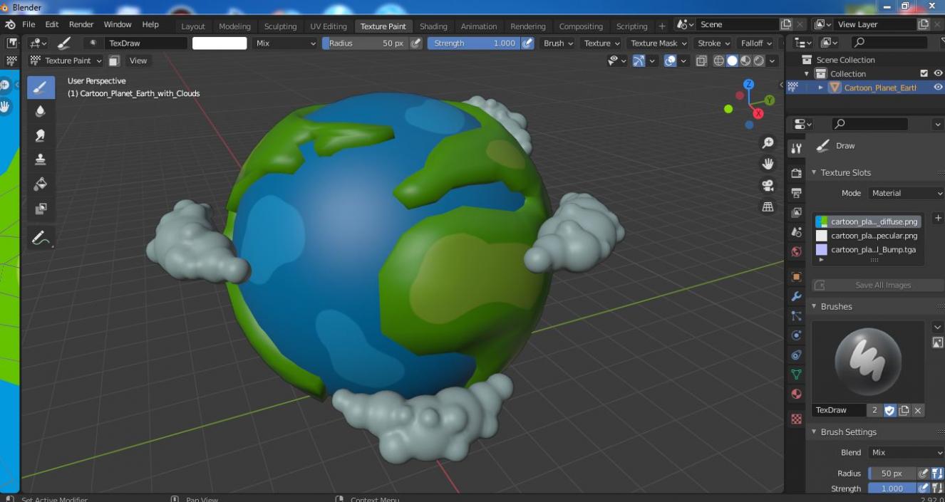 Cartoon Planet Earth with Clouds 3D