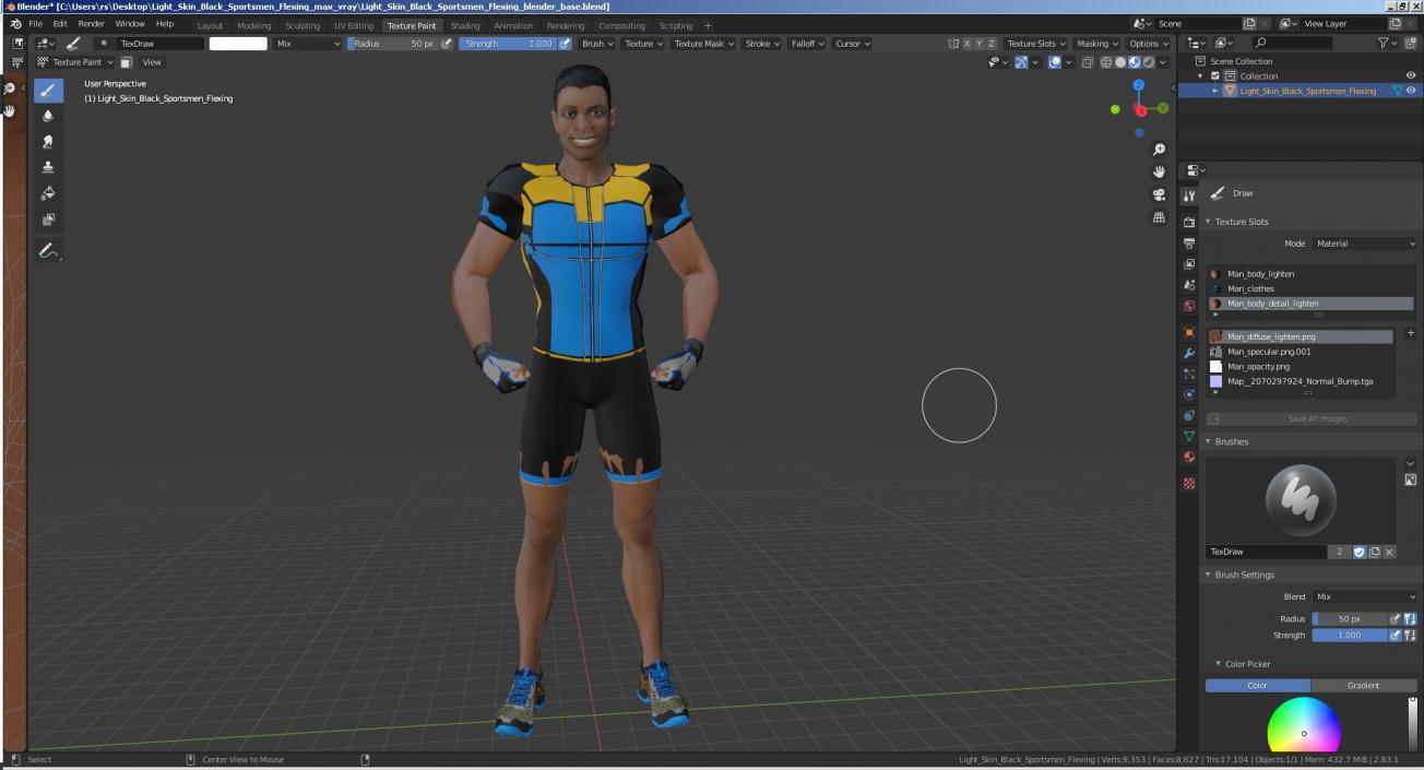 Light Skin Black Sportsmen Flexing 3D model