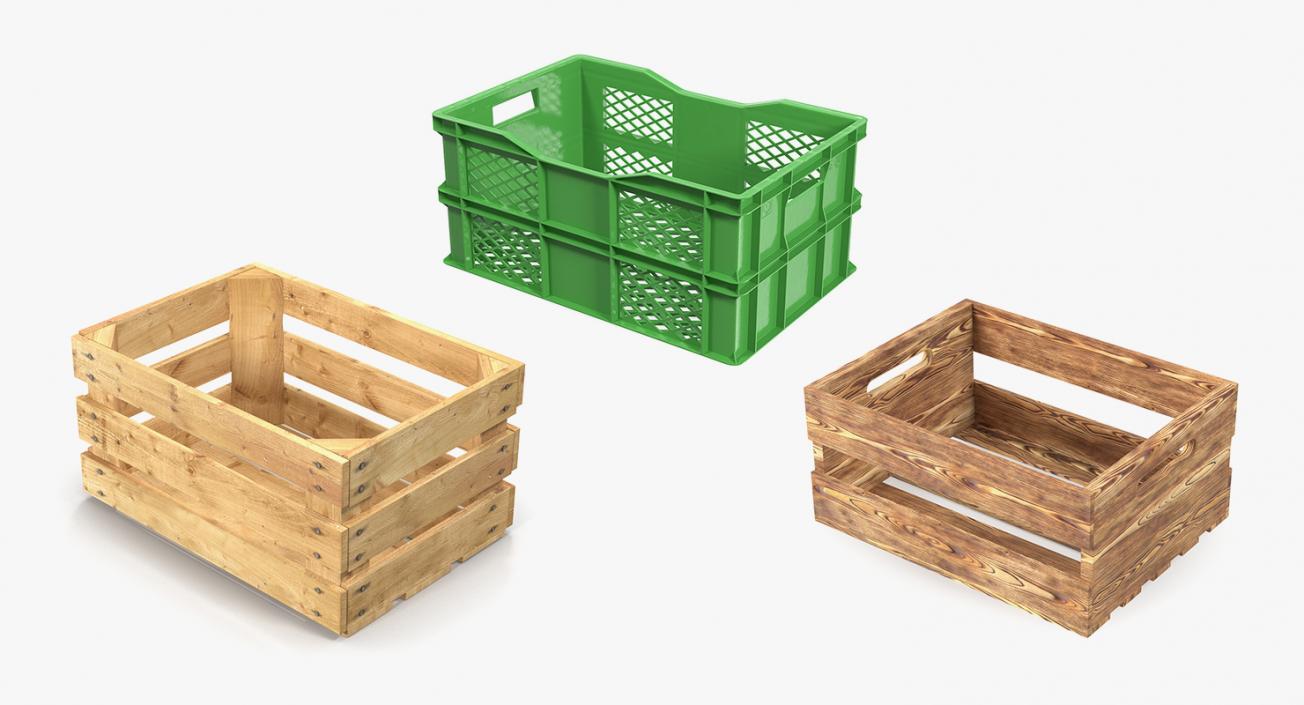 Wooden and Plastic Fruit Crates Collection 2 3D model