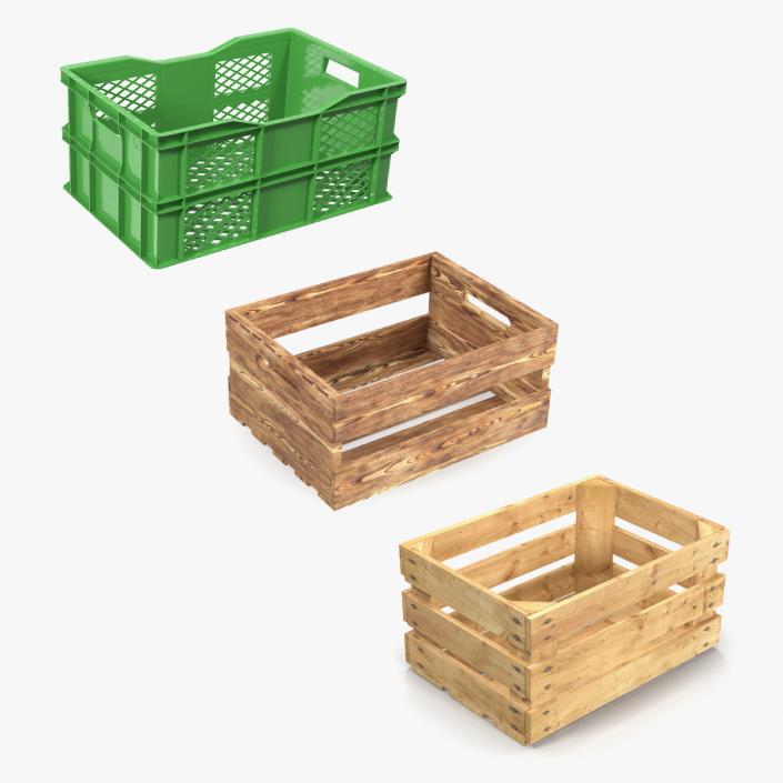 Wooden and Plastic Fruit Crates Collection 2 3D model