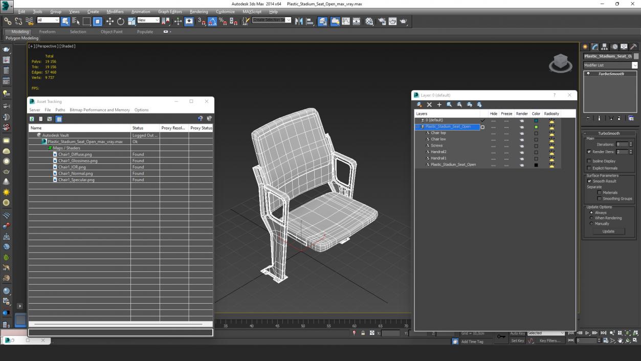 3D model Plastic Stadium Seat Open