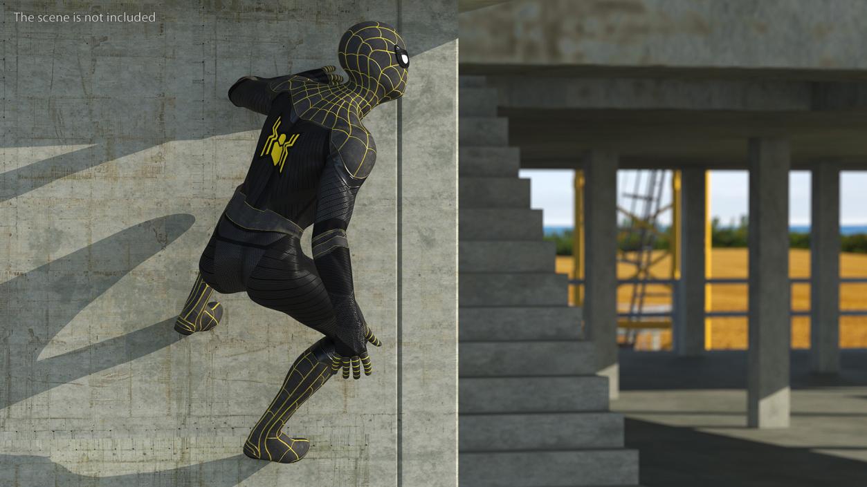 Spiderman Black Suit Attached Wall 3D model