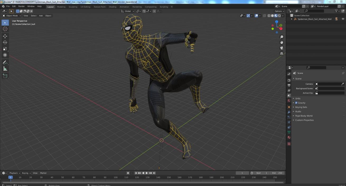 Spiderman Black Suit Attached Wall 3D model