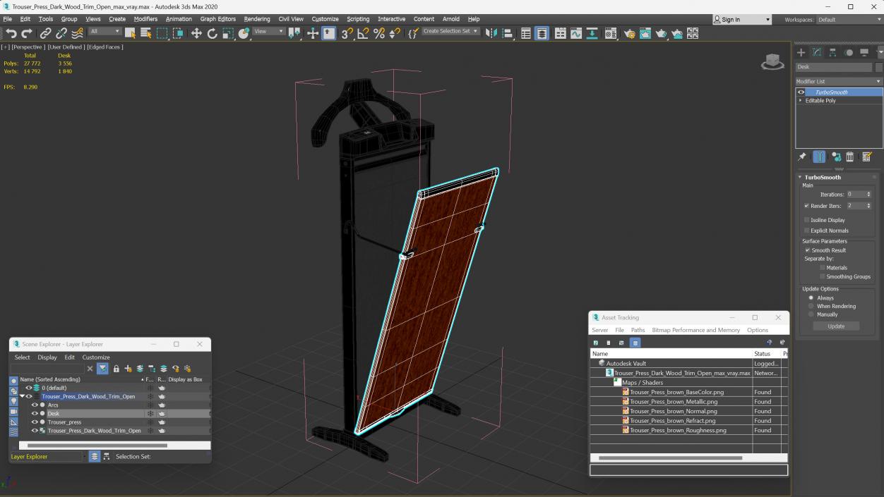 3D Trouser Press Dark Wood Trim Open model