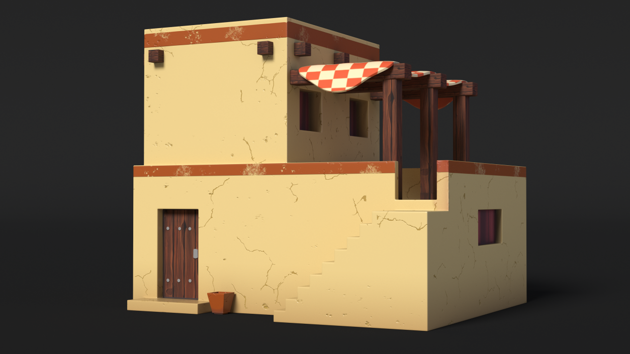 Stylized Arabian House Building with Terrace 3D model