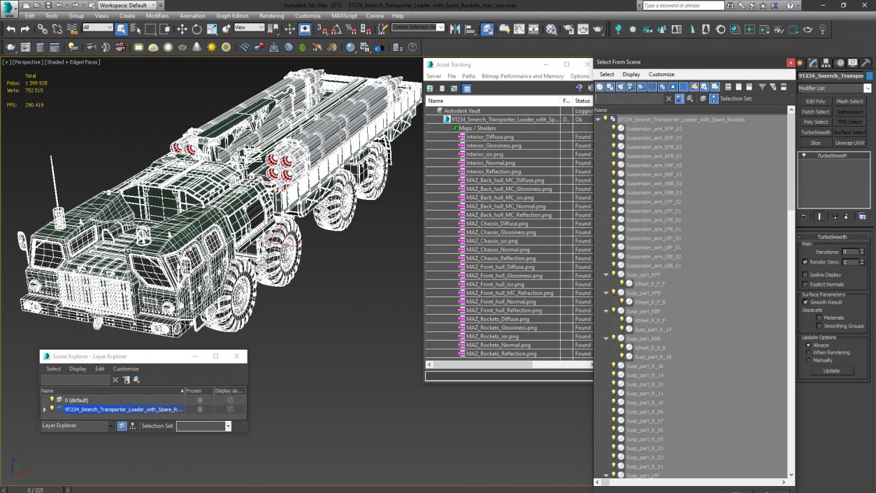 3D model 9T234 Smerch Transporter Loader with Spare Rockets