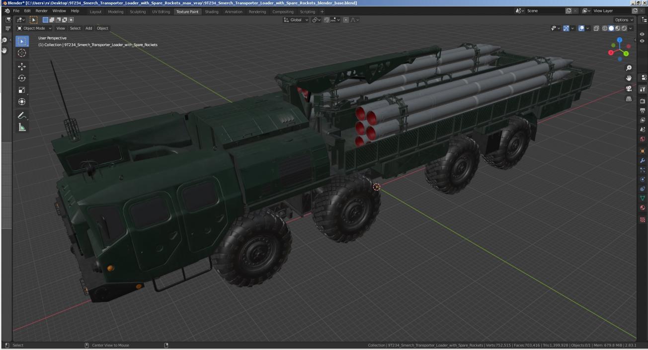 3D model 9T234 Smerch Transporter Loader with Spare Rockets