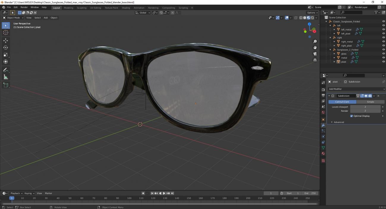 3D model Classic Sunglasses Folded