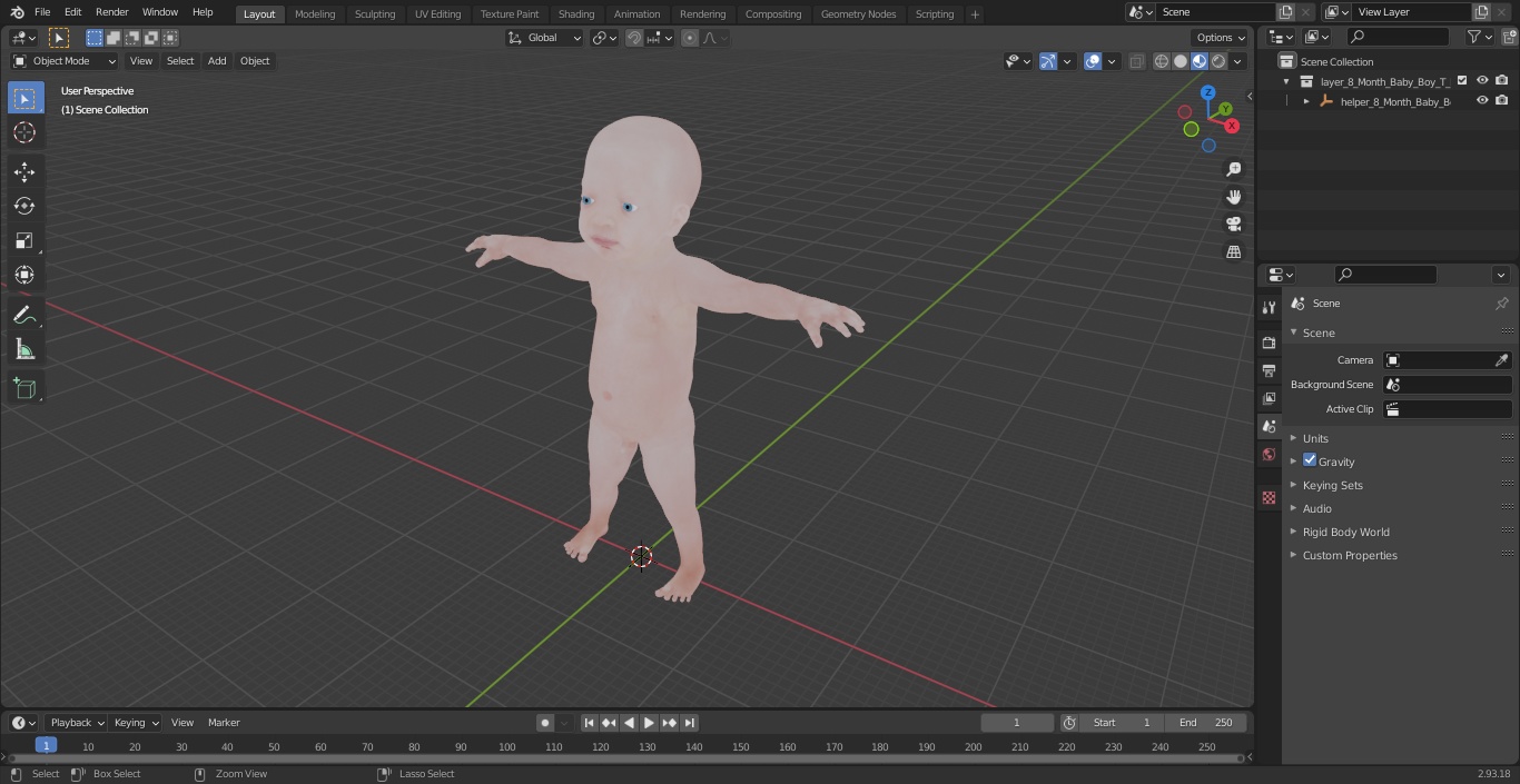 3D 8 Month Baby Boy T-Pose model