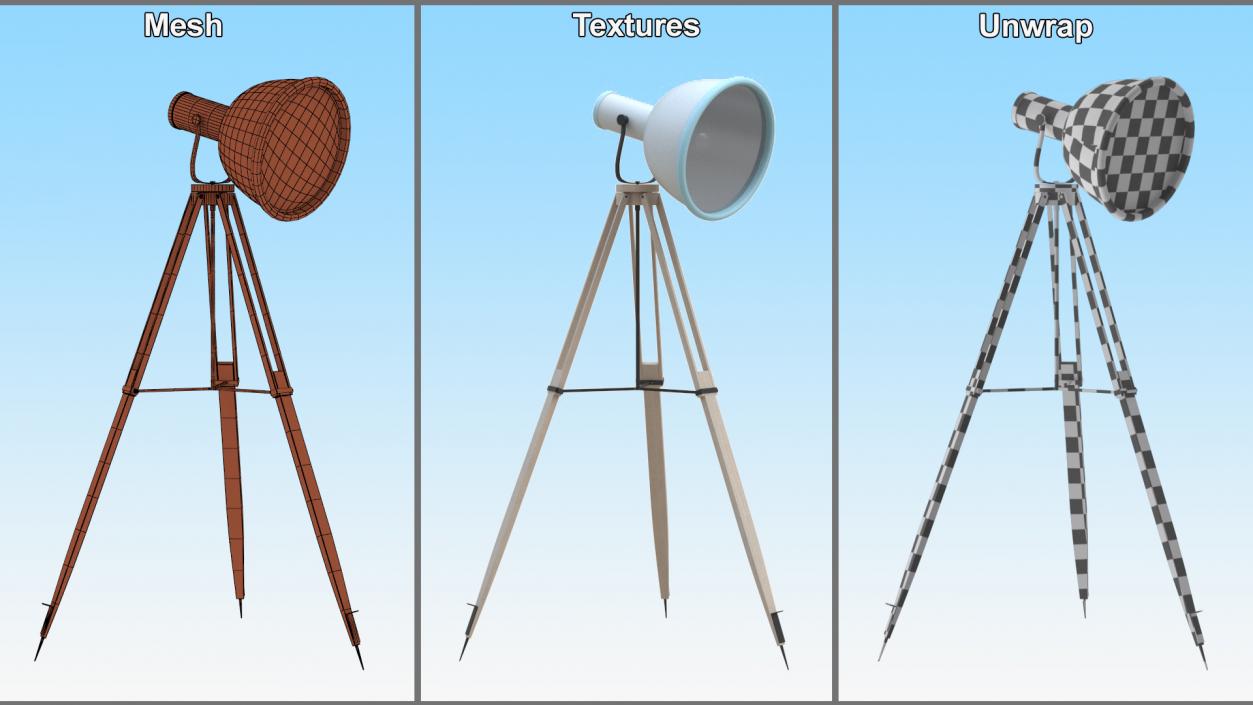 3D Industrial Tripod Floor Lamp model