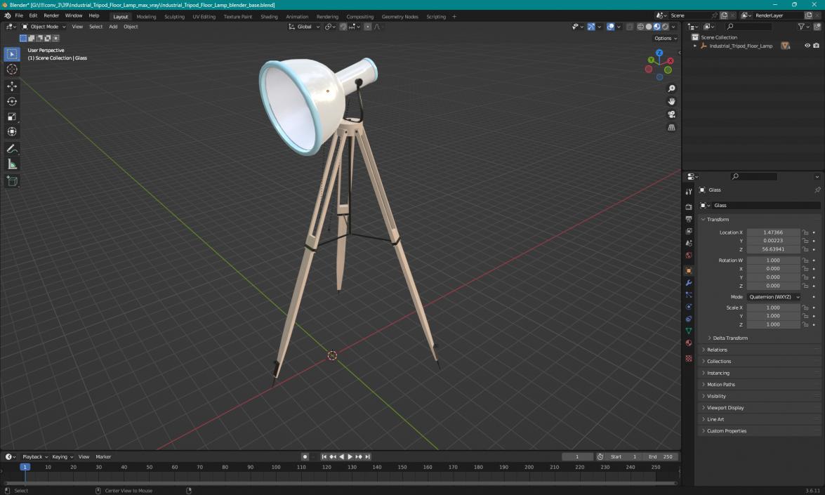 3D Industrial Tripod Floor Lamp model