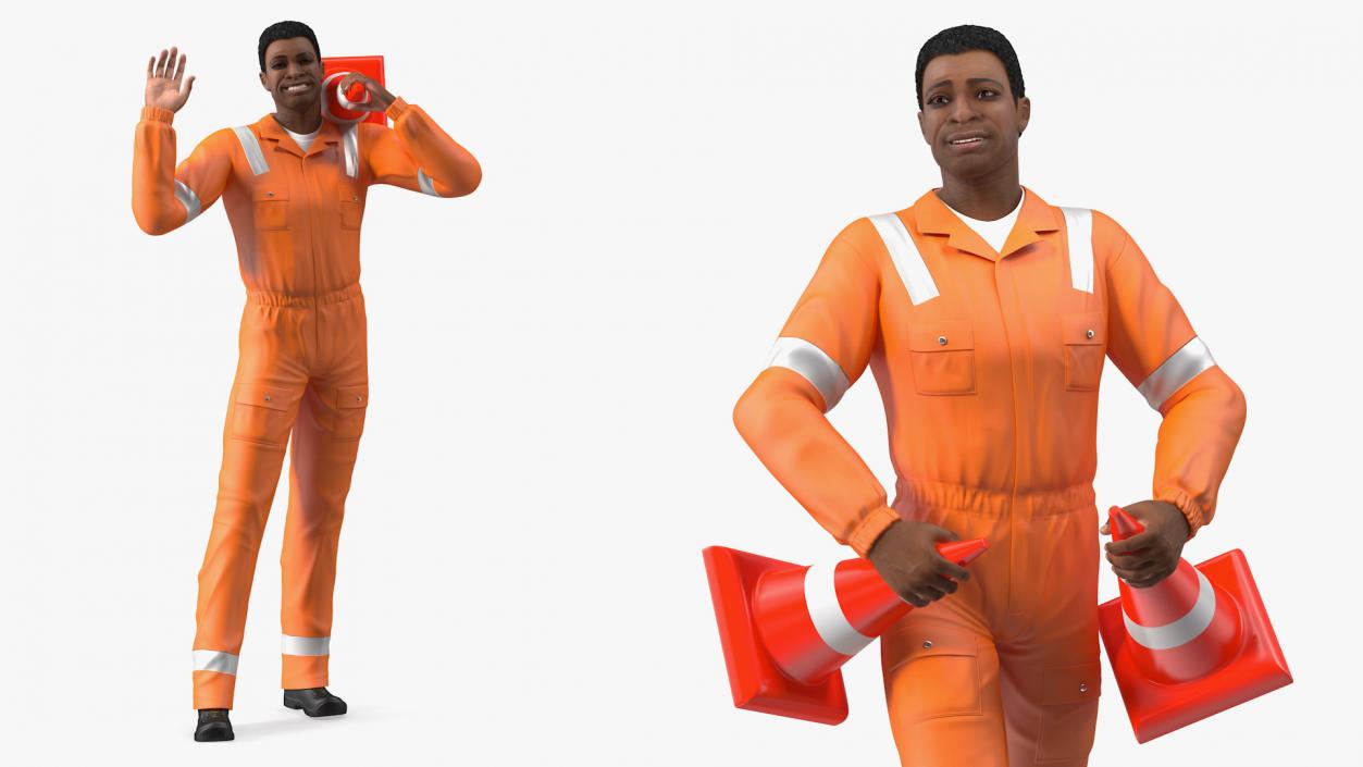 3D model Light Skin Black Road Worker Rigged