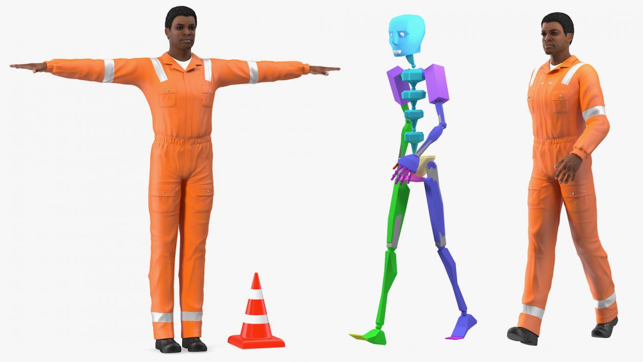 3D model Light Skin Black Road Worker Rigged