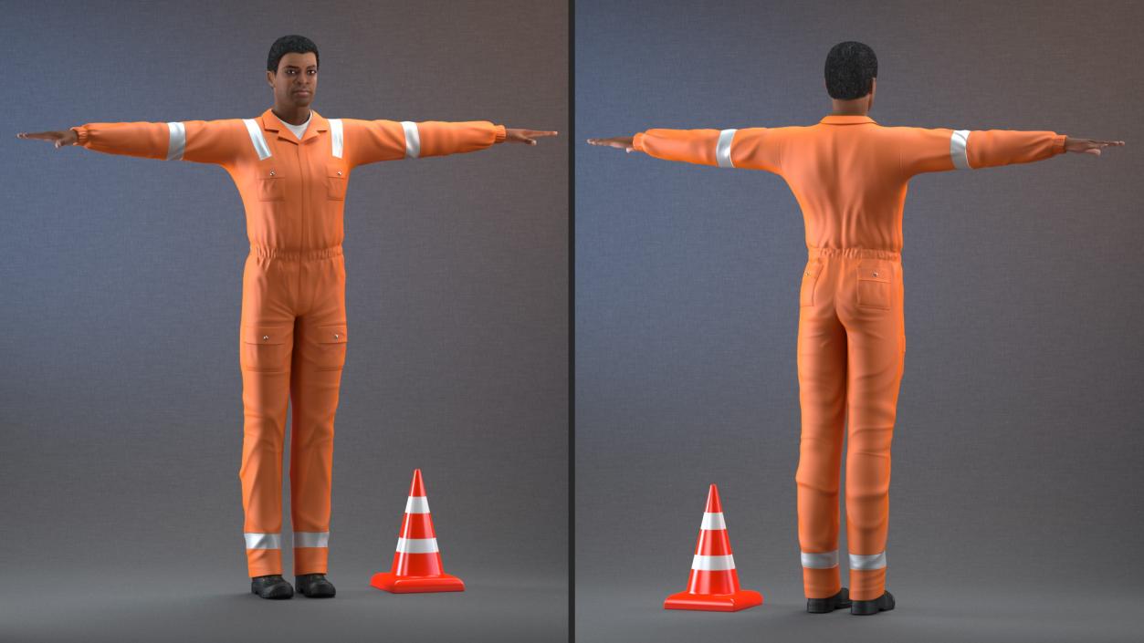 3D model Light Skin Black Road Worker Rigged