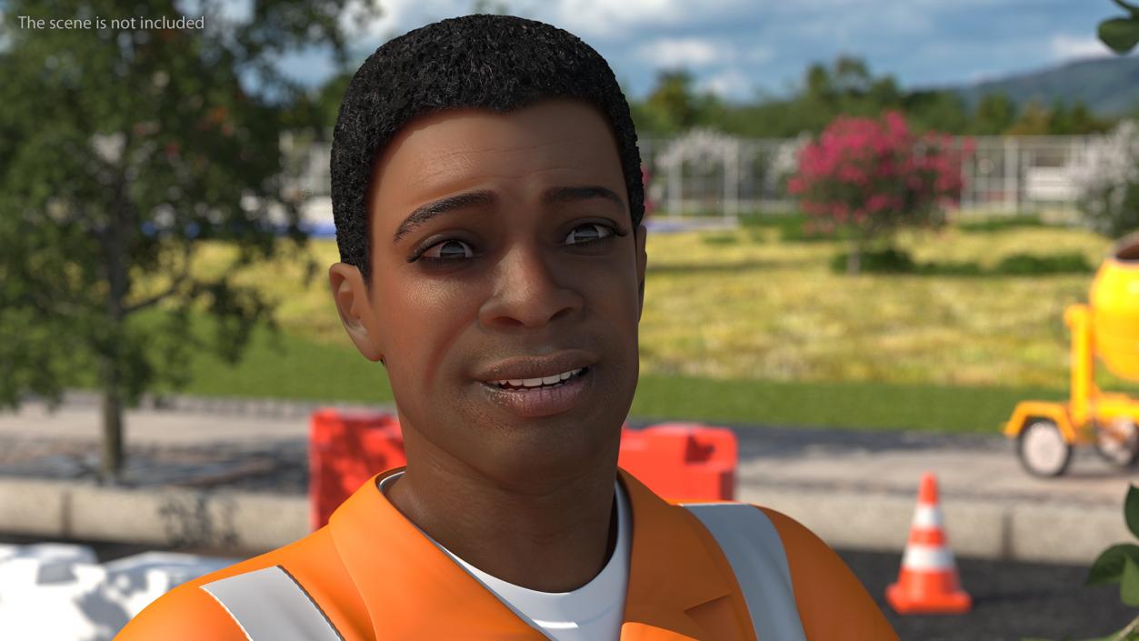 3D model Light Skin Black Road Worker Rigged