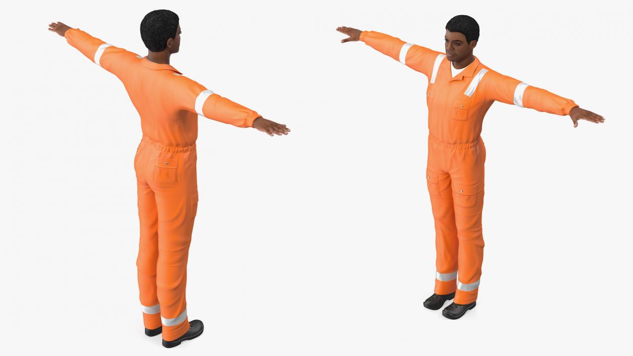 3D model Light Skin Black Road Worker Rigged