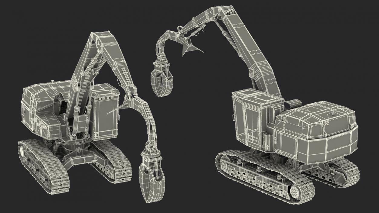 3D Tigercat 855D Tracked Knuckleboom Loader Dirty Rigged model