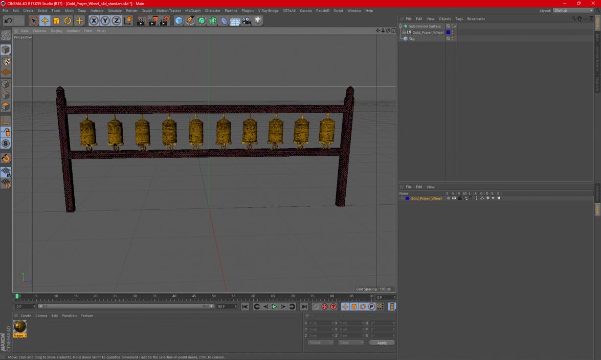 Gold Prayer Wheel 3D