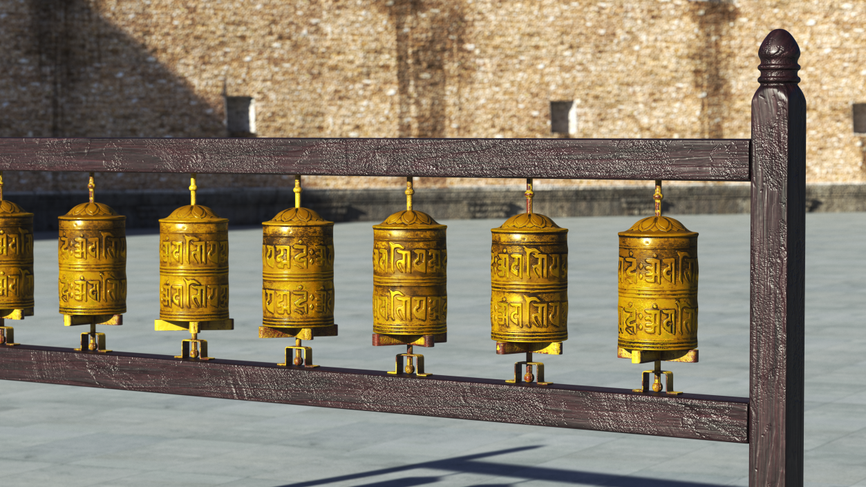 Gold Prayer Wheel 3D