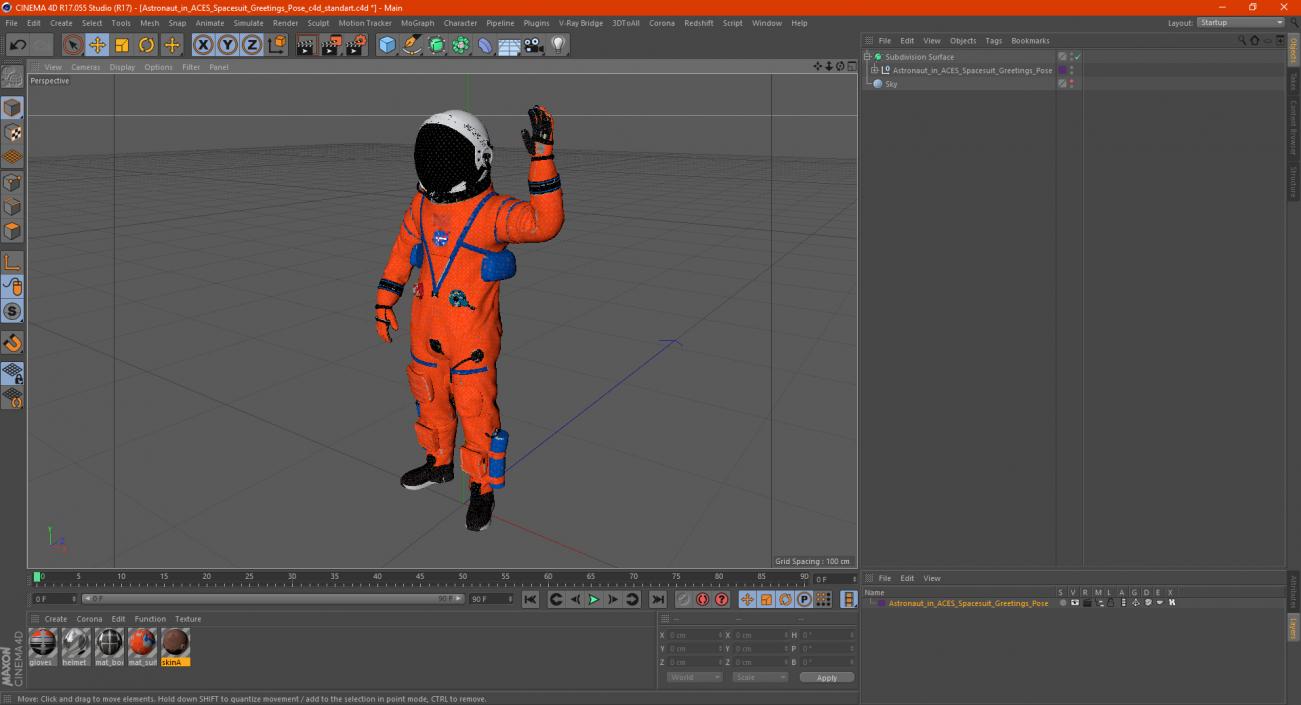 Astronaut in ACES Spacesuit Greetings Pose 3D