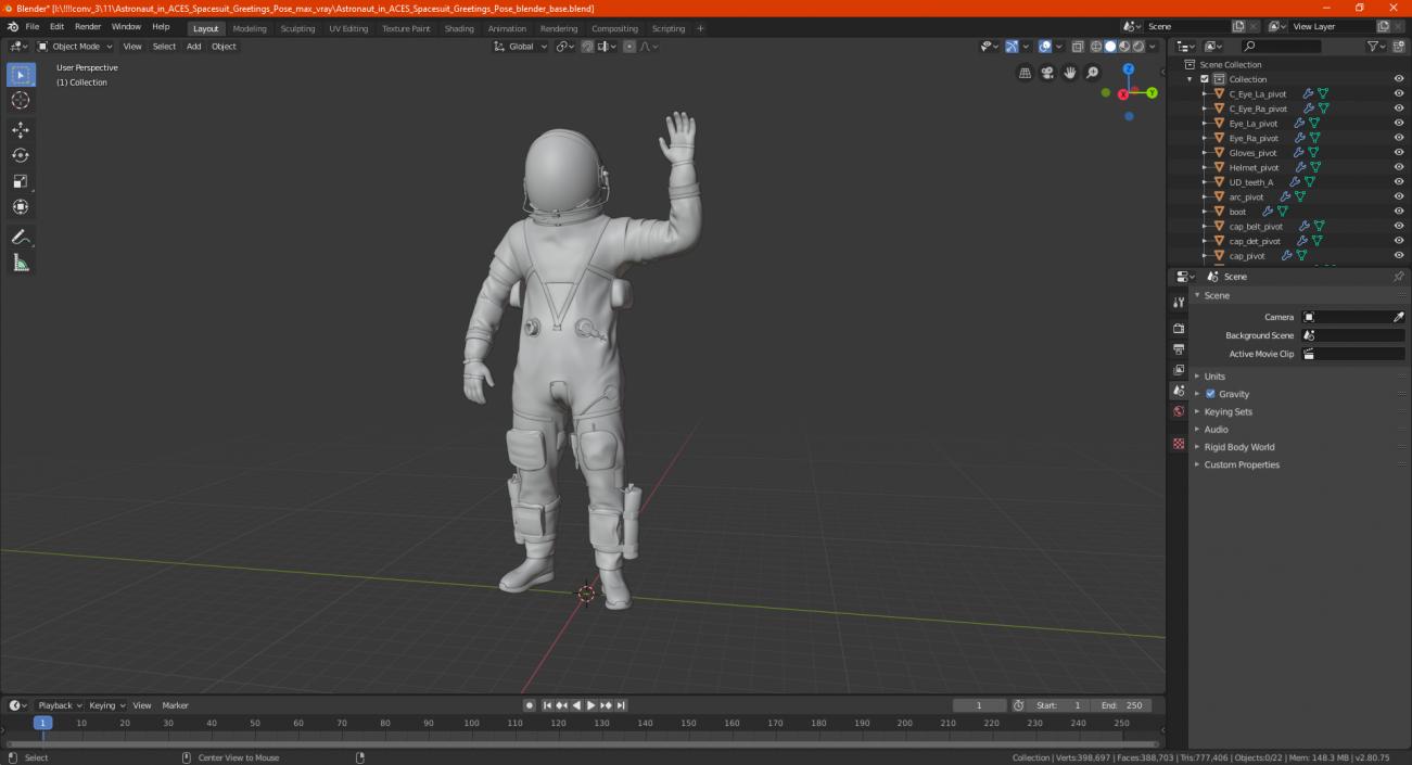 Astronaut in ACES Spacesuit Greetings Pose 3D