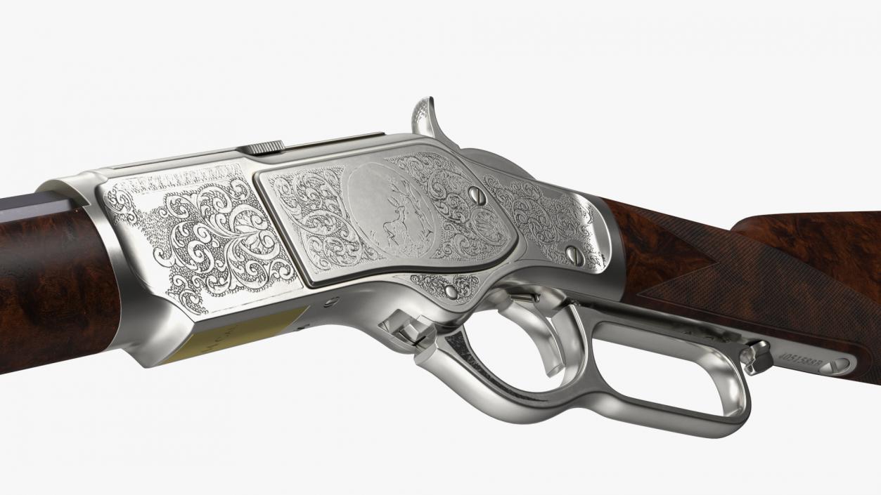 3D model Engraved Winchester Model 1873 Silvered Case Rigged for Maya