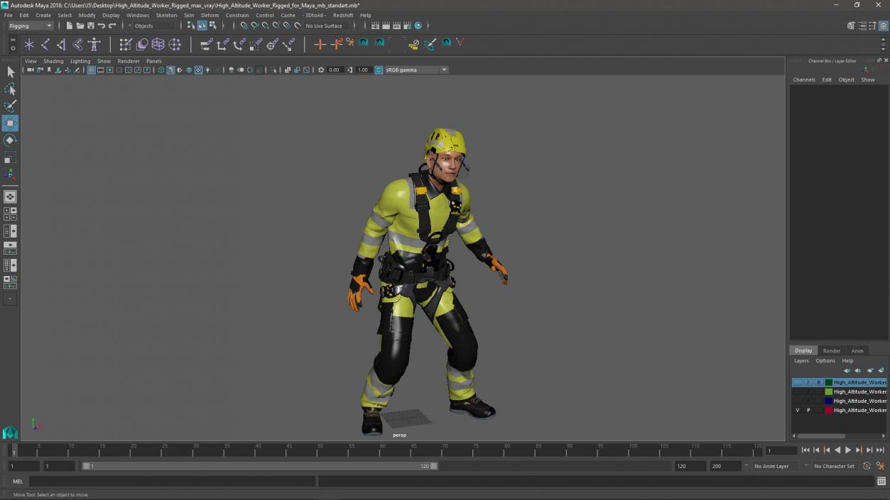 3D High Altitude Worker Rigged for Maya