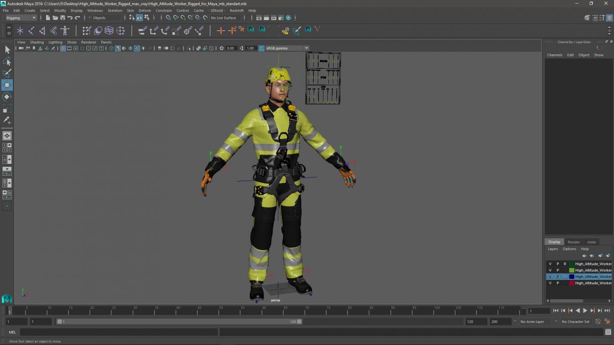 3D High Altitude Worker Rigged for Maya