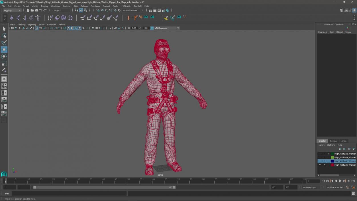 3D High Altitude Worker Rigged for Maya