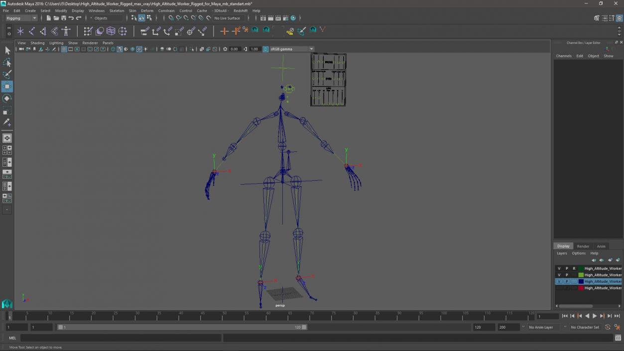 3D High Altitude Worker Rigged for Maya