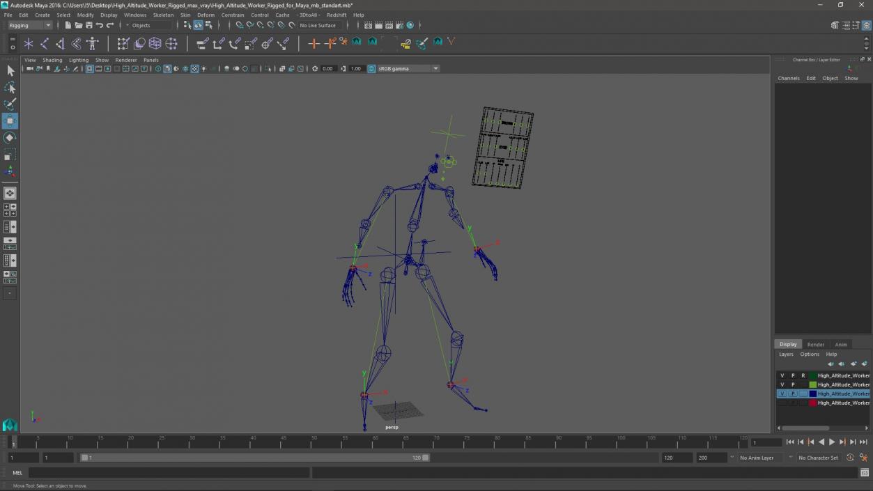 3D High Altitude Worker Rigged for Maya