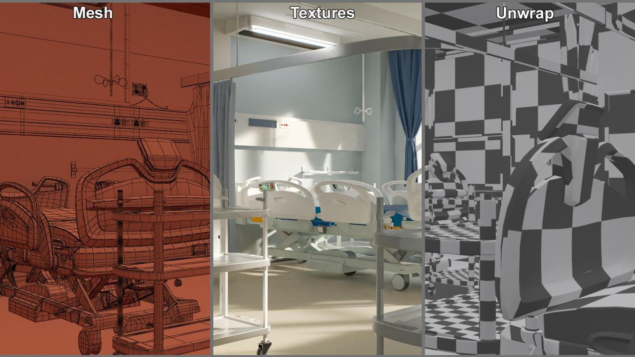 3D Four People Hospital Room Interior 2