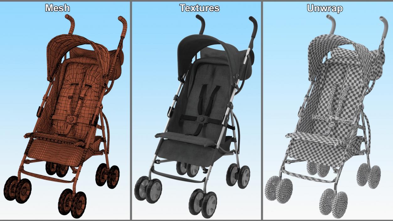 Lightweight Compact Baby Stroller With Bag 3D