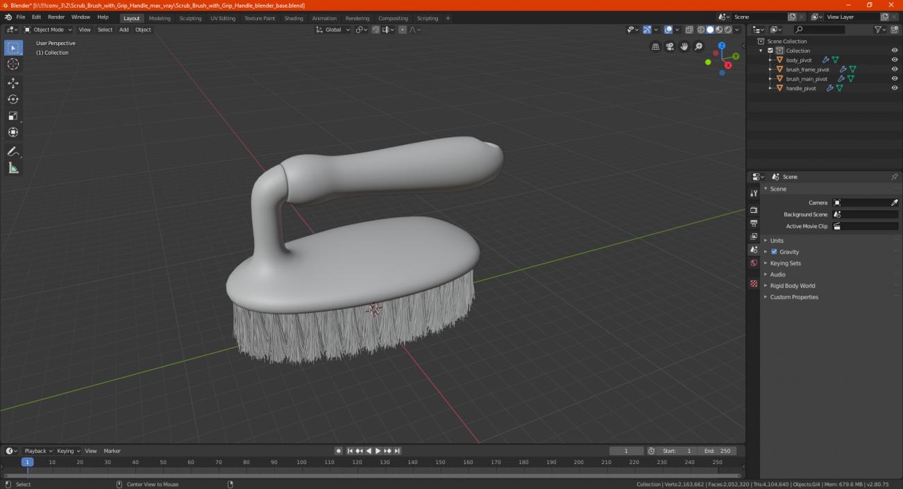 3D Scrub Brush with Grip Handle model