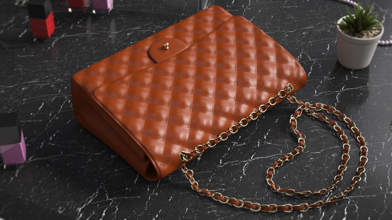 3D Ladies Classic Leather Handbag Brown