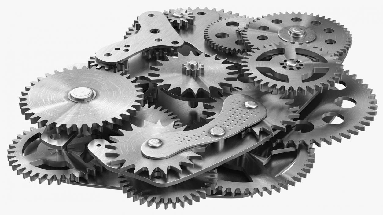 3D Cog Gears Mechanism Silver