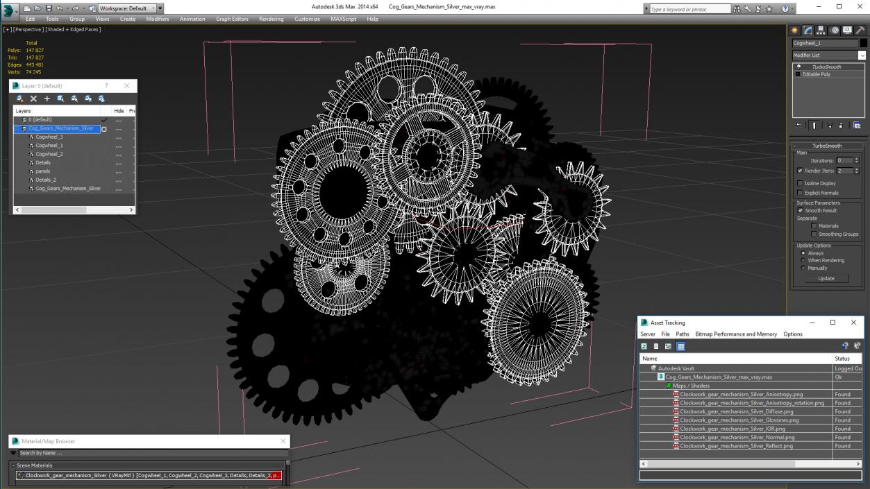 3D Cog Gears Mechanism Silver